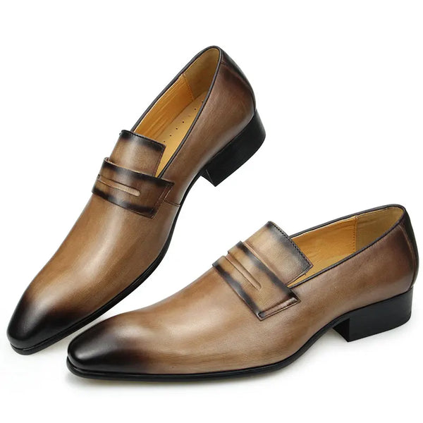 Elegant Vintage Genuine Leather Loafers for Men - Comfortable Formal and Casual Shoes for Office and Dressy Occasions